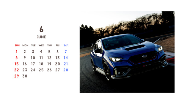 TOKYO SUBARU オリジナル壁紙ダウンロード 6月カレンダー